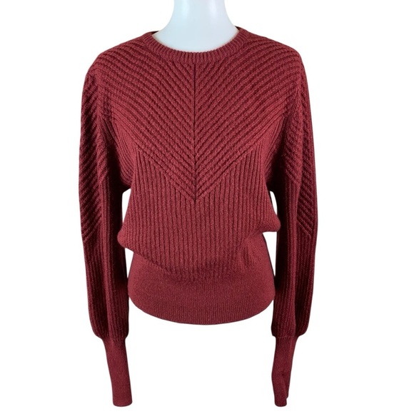 Anthropologie Bishop + Young Burgundy Chevron Ribbed Knit Sweater Long Sleeve S - Picture 1 of 4